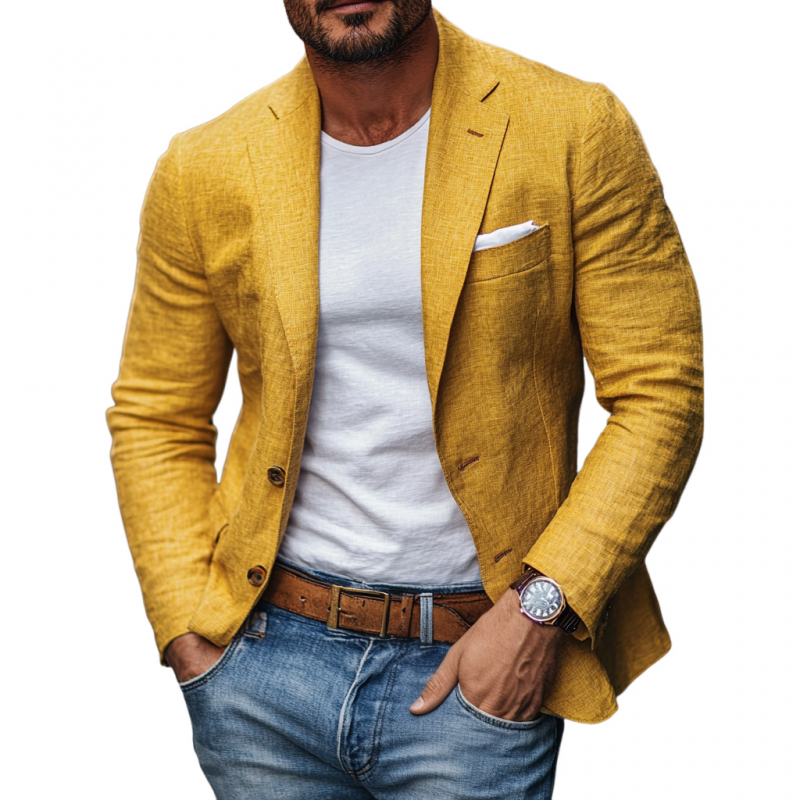 Men's Casual Linen Blended Notched Lapel Single Breasted Slim Fit Blazer 9944194089144
