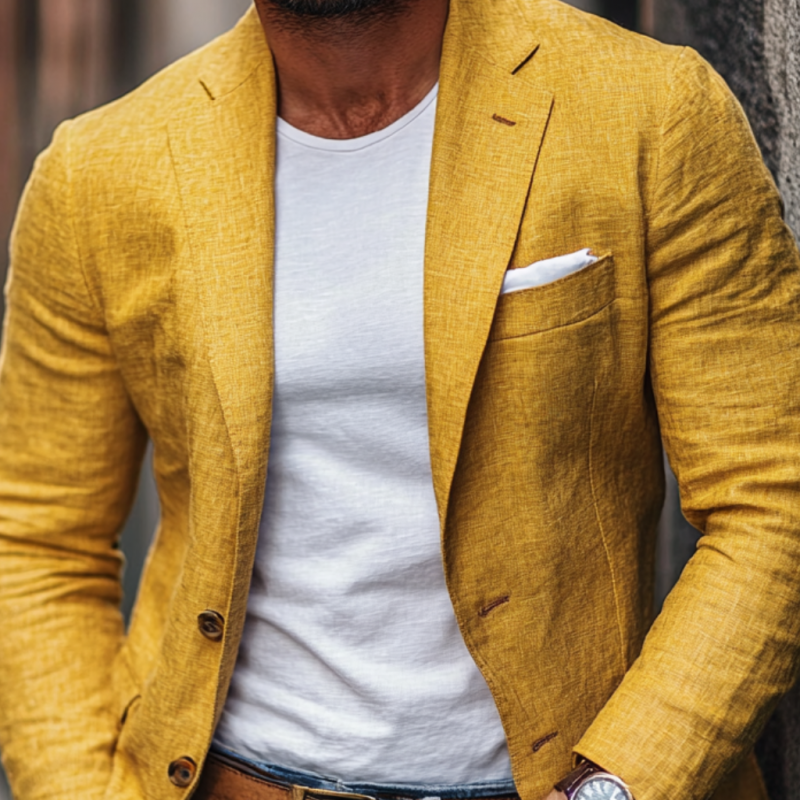 Men's Casual Linen Blended Notched Lapel Single Breasted Slim Fit Blazer 9944194089144