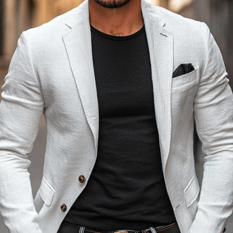 Men's Casual Linen Blended Notched Lapel Single Breasted Slim Fit Blazer 9944194908344