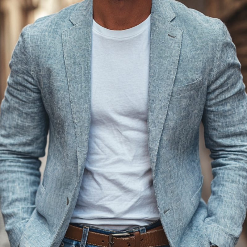 Men's Casual Linen Blended Notched Lapel Single Breasted Slim Fit Blazer 9944195694776