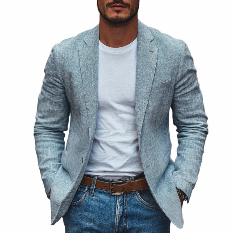 Men's Casual Linen Blended Notched Lapel Single Breasted Slim Fit Blazer 9944195694776
