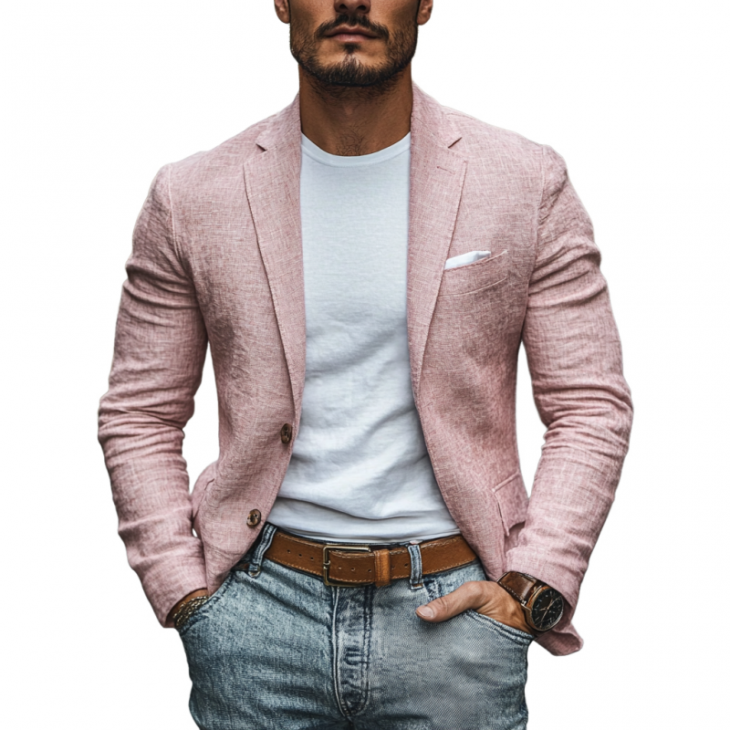 Men's Casual Linen Blended Notched Lapel Single Breasted Slim Fit Blazer 9944196612280