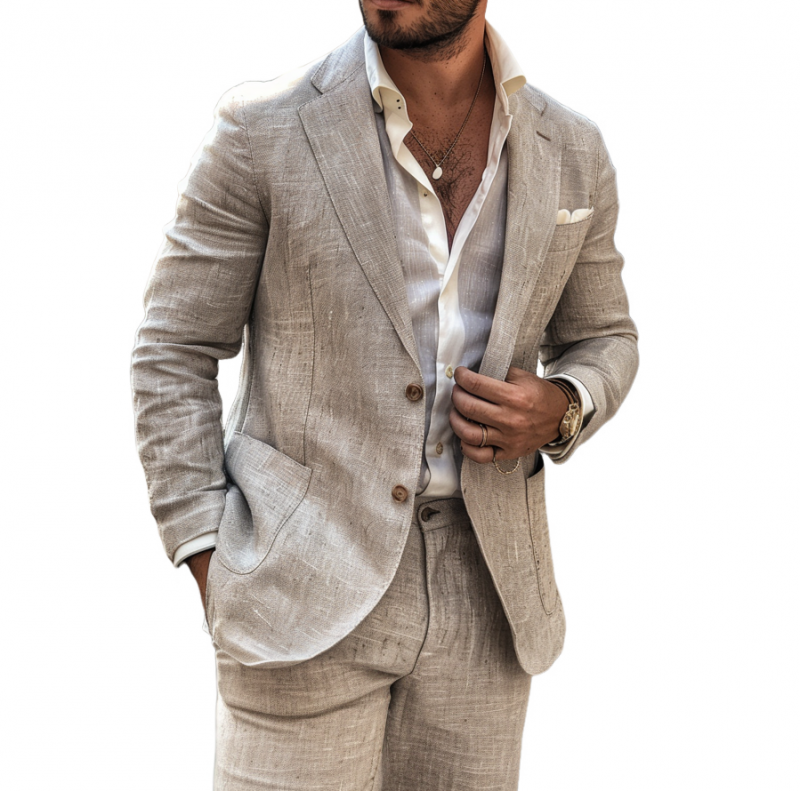 Men's Casual Linen Blended Notched Lapel Single Breasted Slim Fit Blazer 9944197365944