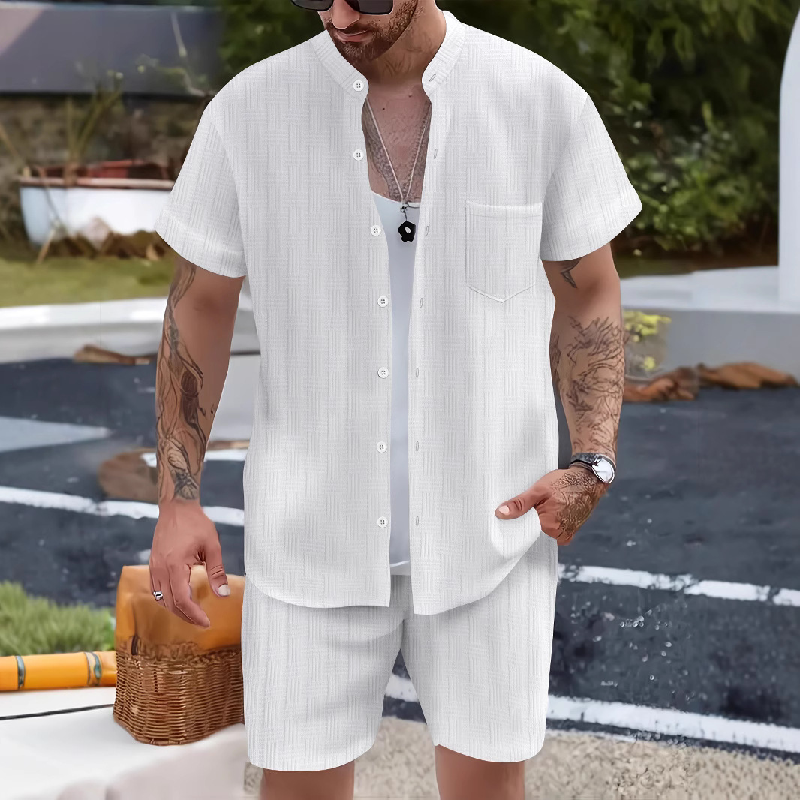 Lässiges Resort-Set mit Kurzarm-Shorts für Herren, zweiteilig 9949422485688