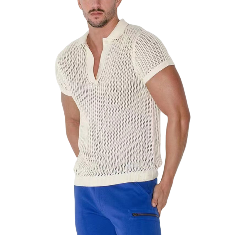 Men's Summer Fashion Casual V-neck Sexy Knitted Short Sleeve T-shirt 9949421338808