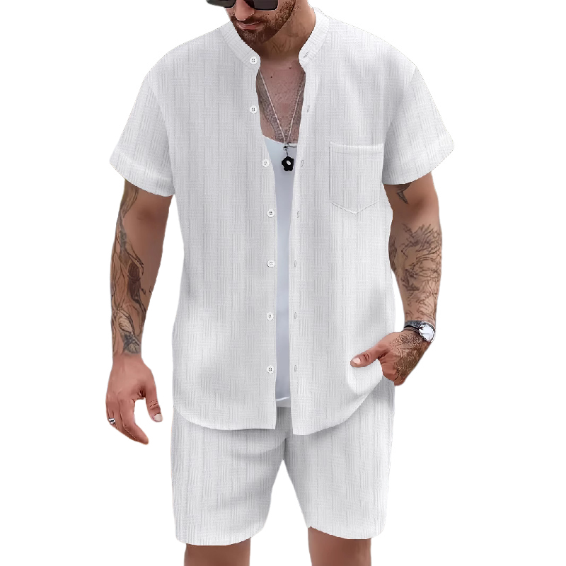 Lässiges Resort-Set mit Kurzarm-Shorts für Herren, zweiteilig 9949422485688