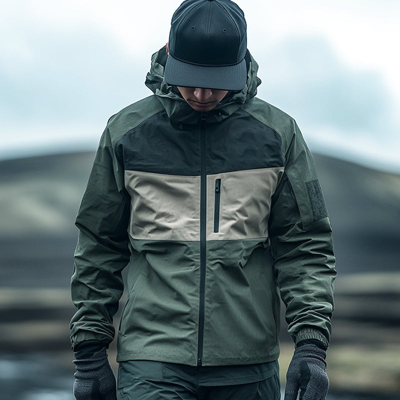 Men's Casual Outdoor Waterproof Color Blocked Multi-Pocket Hooded Jacket 9951470092472