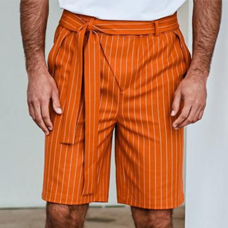 Men's Spring/Summer Fashion Striped Casual Knee-Length Shorts (Belt Included) 9949421109432