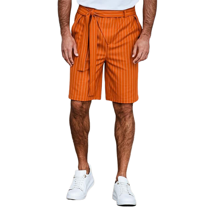 Men's Spring/Summer Fashion Striped Casual Knee-Length Shorts (Belt Included) 9949421109432