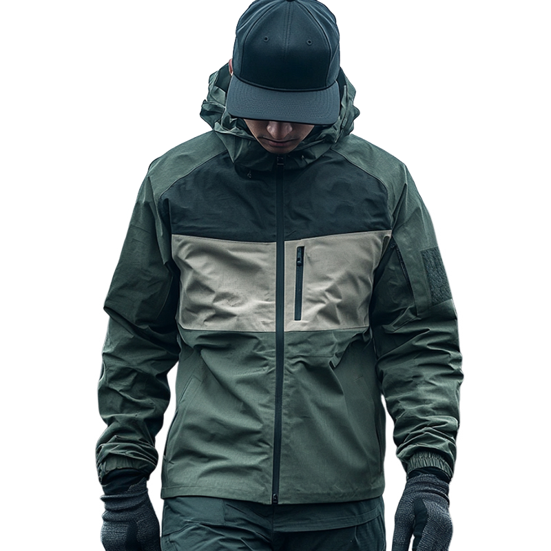 Men's Casual Outdoor Waterproof Color Blocked Multi-Pocket Hooded Jacket 9951470092472