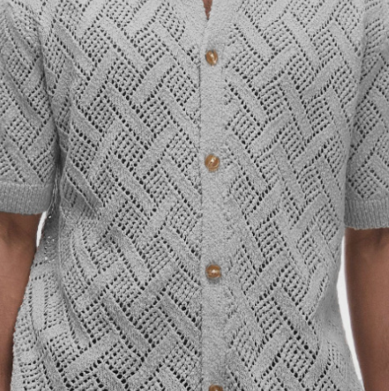 Men's Casual Geometric Jacquard Lapel Slim Fit Short Sleeve Knitted Cardigan 9952302006456