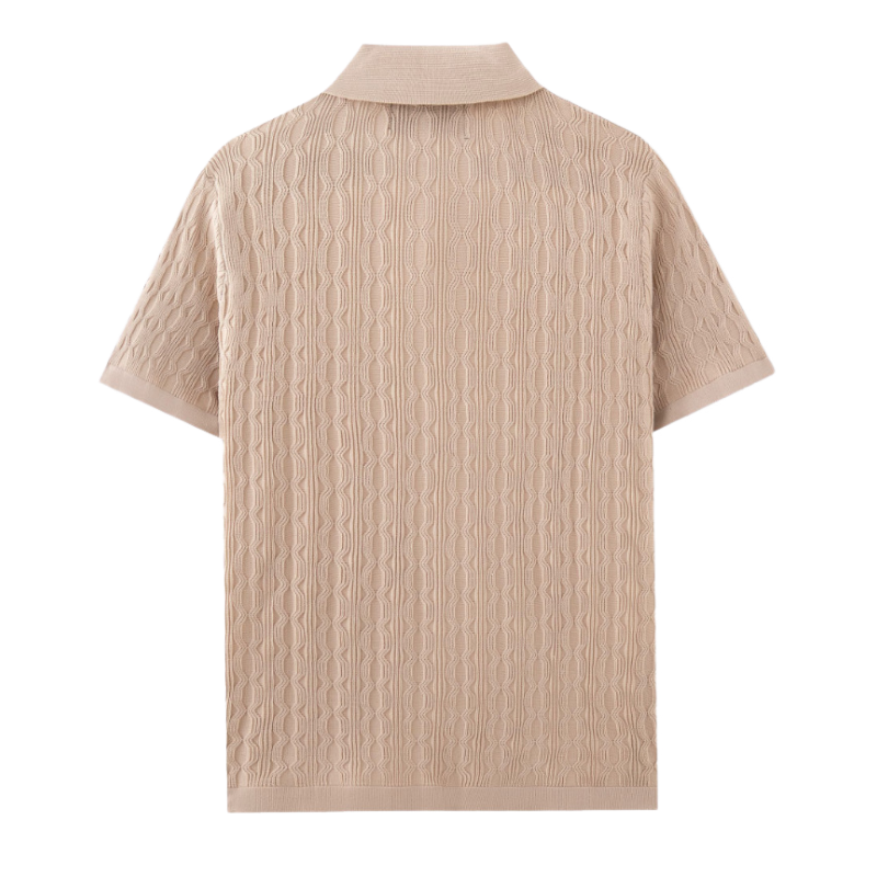 Men's Casual Geometric Jacquard Lapel Slim Fit Short Sleeve Knitted Cardigan 9952302137528