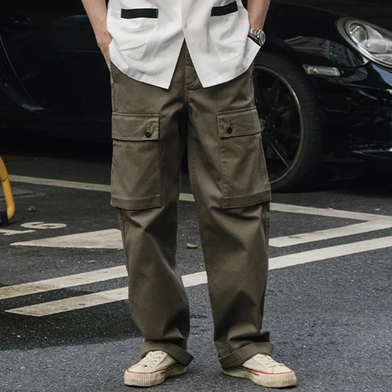 Men's Solid Color Cotton Multi-pocket Straight Cargo Pants 9952302792888
