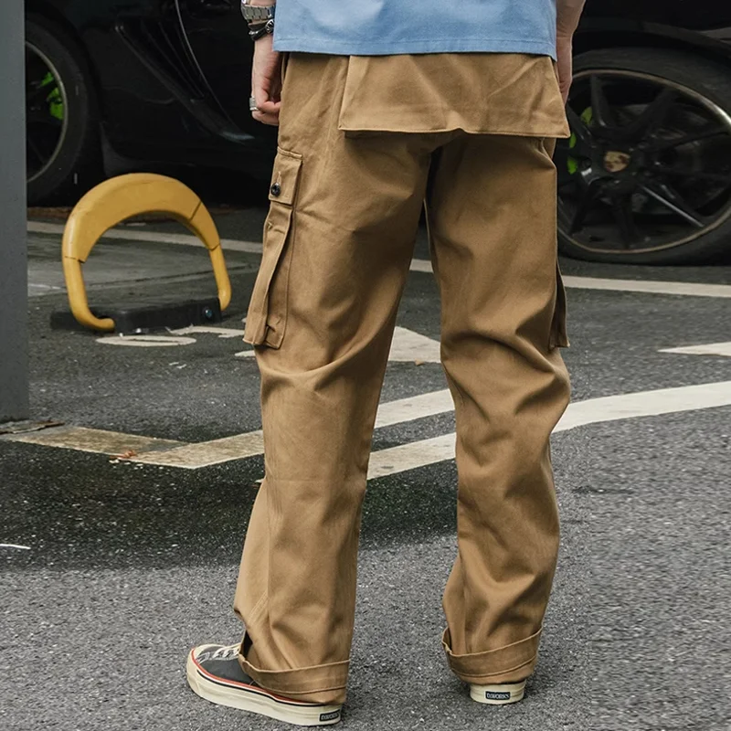 Men's Solid Color Cotton Multi-pocket Straight Cargo Pants 9952302858424