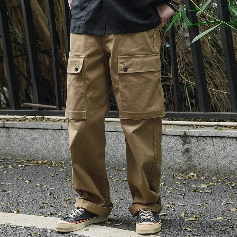 Men's Solid Color Cotton Multi-pocket Straight Cargo Pants 9952302858424