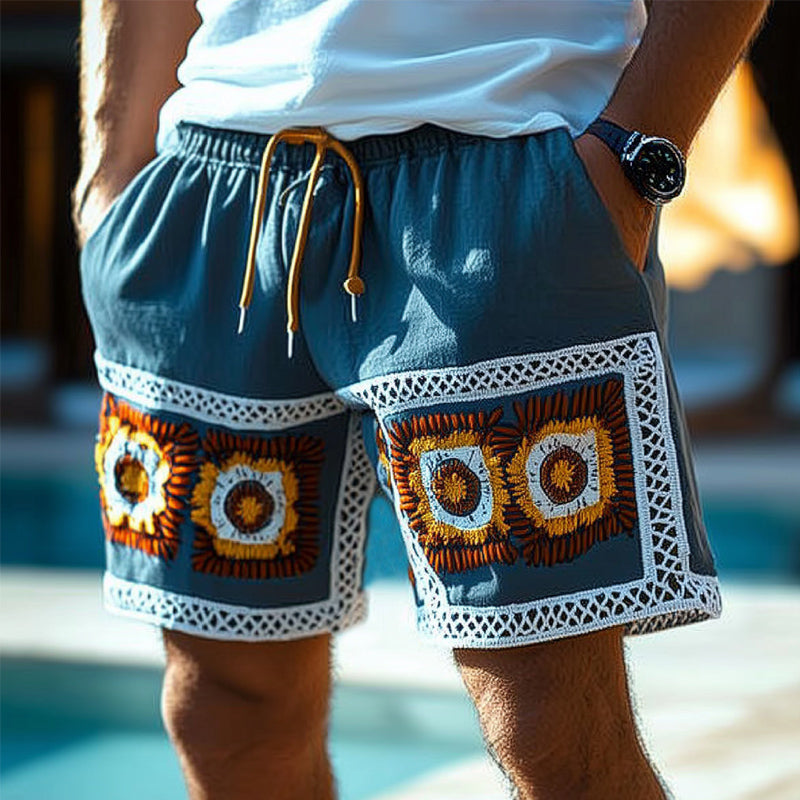 Men's Summer Fashion Embroidered Lace-Up Shorts 9954876227768
