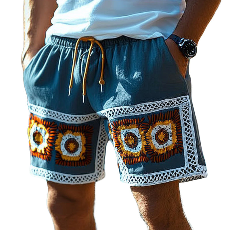 Men's Summer Fashion Embroidered Lace-Up Shorts 9954876227768