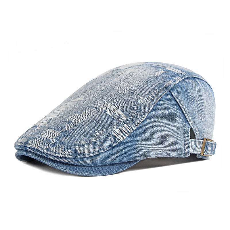 Men's Vintage Washed and Distressed Denim Beret 9893976539320