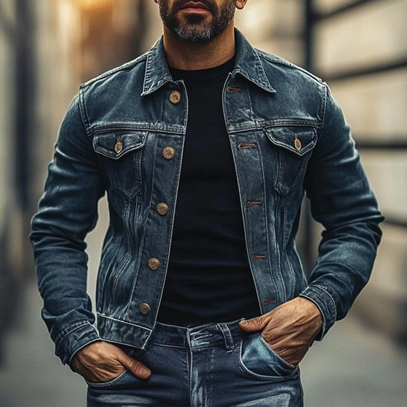Men's Vintage Lapel Denim Jacket 9909010956472
