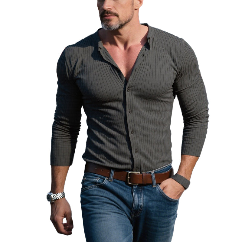 Men's Solid Color Striped Round Neck Long Sleeve Shirt 9261777780920