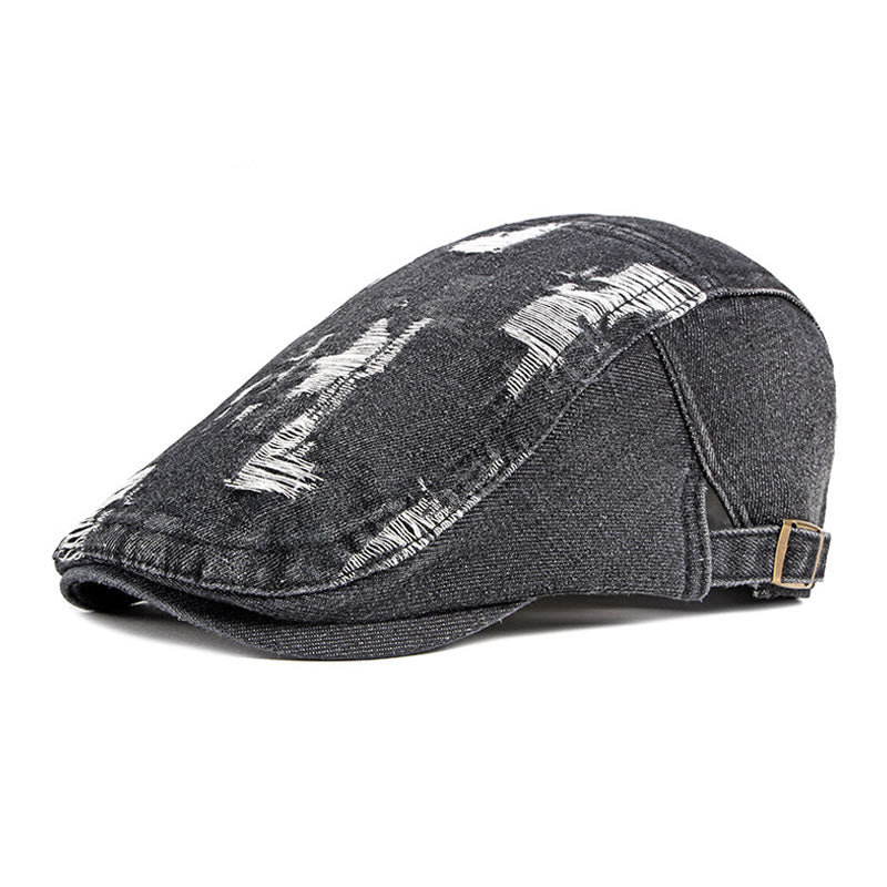 Men's Vintage Washed and Distressed Denim Beret 9893976539320