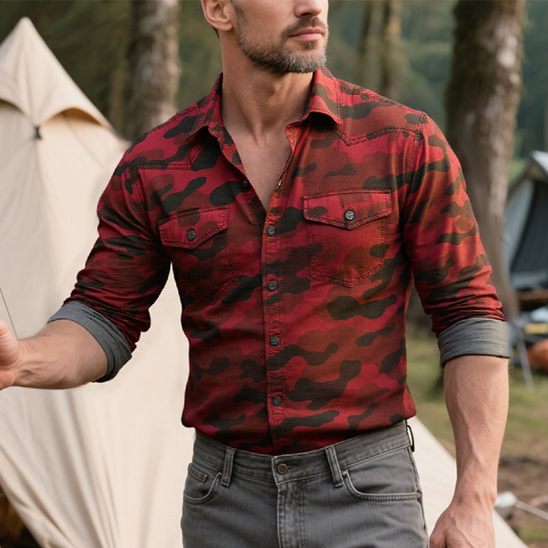 Men's Camouflage Lapel Chest Pocket Cargo Shirt 9261778370744