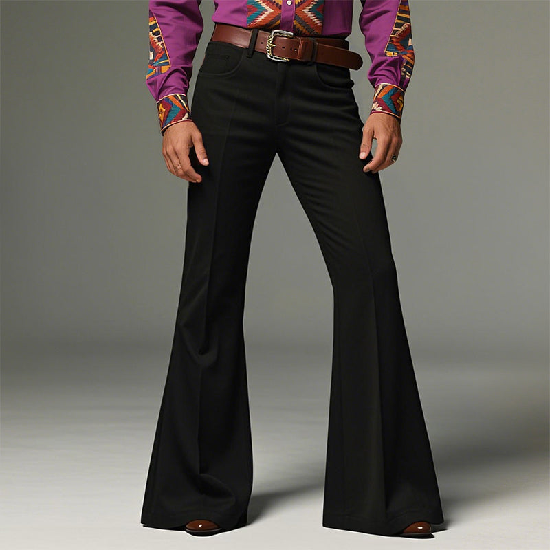 Men's Side Pockets Flared Leg Solid Color Retro Pants 9956580491448