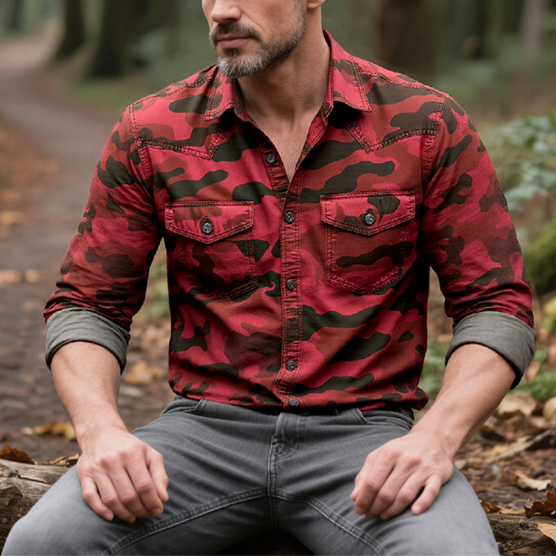 Men's Camouflage Lapel Chest Pocket Cargo Shirt 9261778370744
