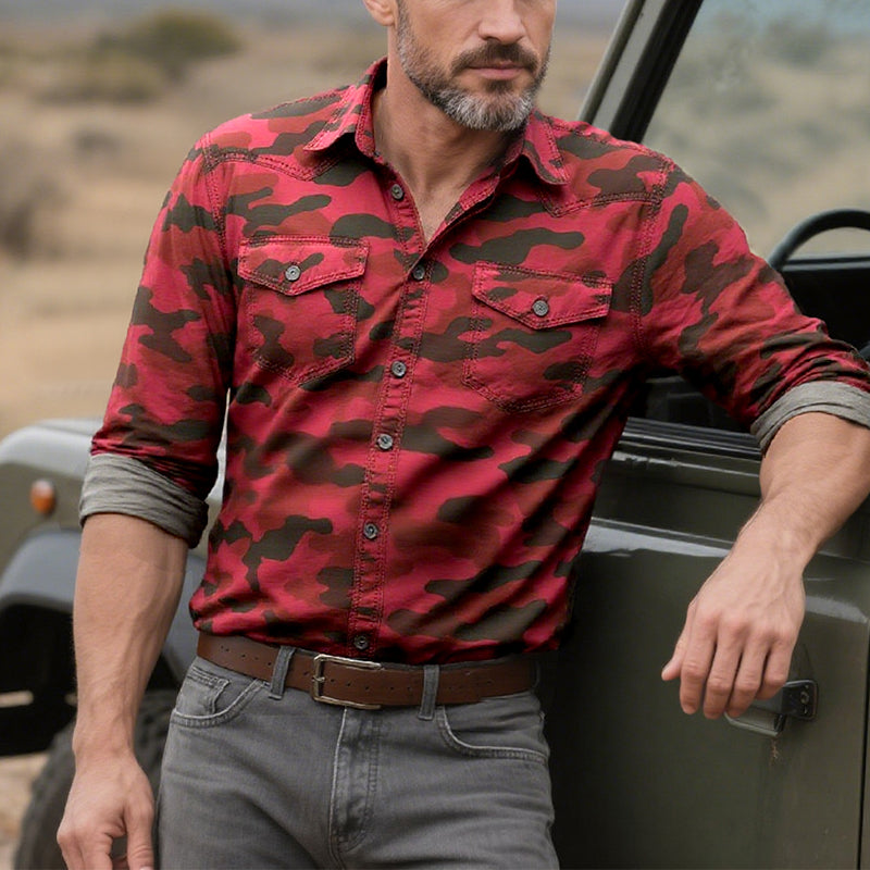Men's Camouflage Lapel Chest Pocket Cargo Shirt 9261778370744