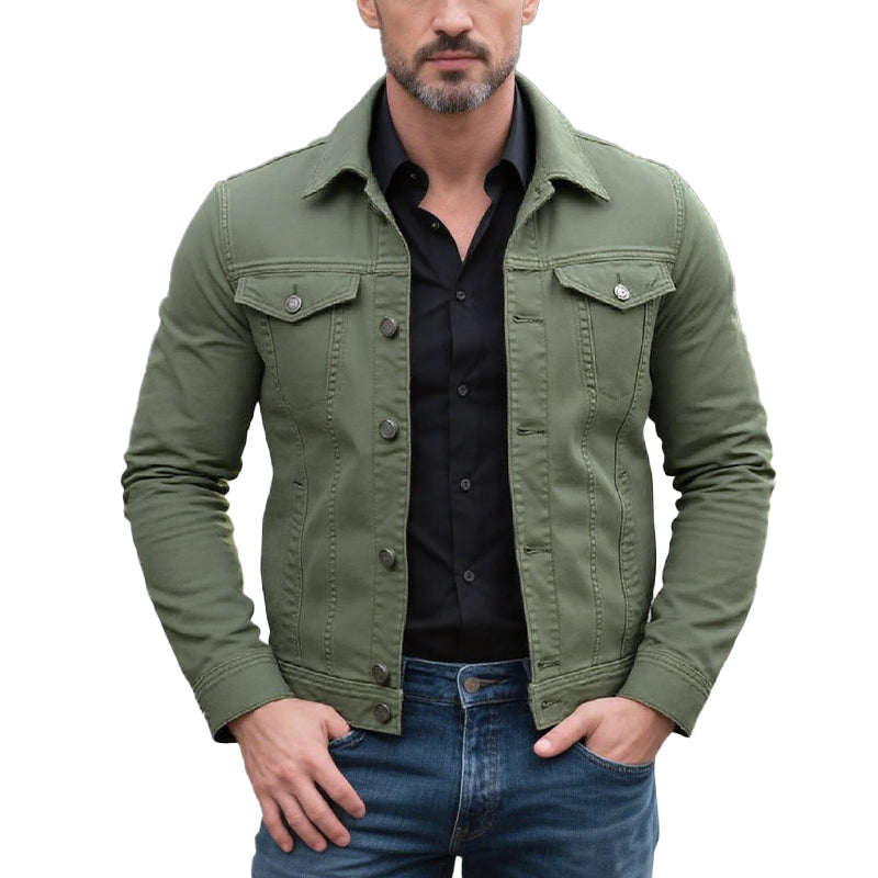 Men's Classic Solid Color Lapel Single Breasted Cargo Denim Jacket 9261078610104