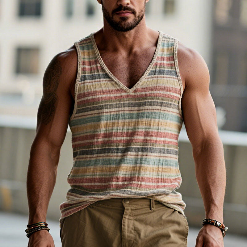 Men's Colorful Striped Pattern V Neck Sleeveless Vest 250600688