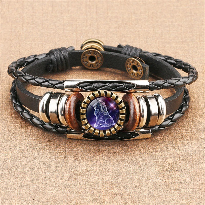 Vintage Twelve Constellations Multilayer PU Leather Bracelet 9888556613816