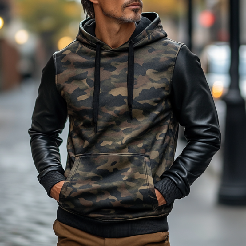 Men's Casual Fashion Camouflage Patchwork Hoodie 9893974933688