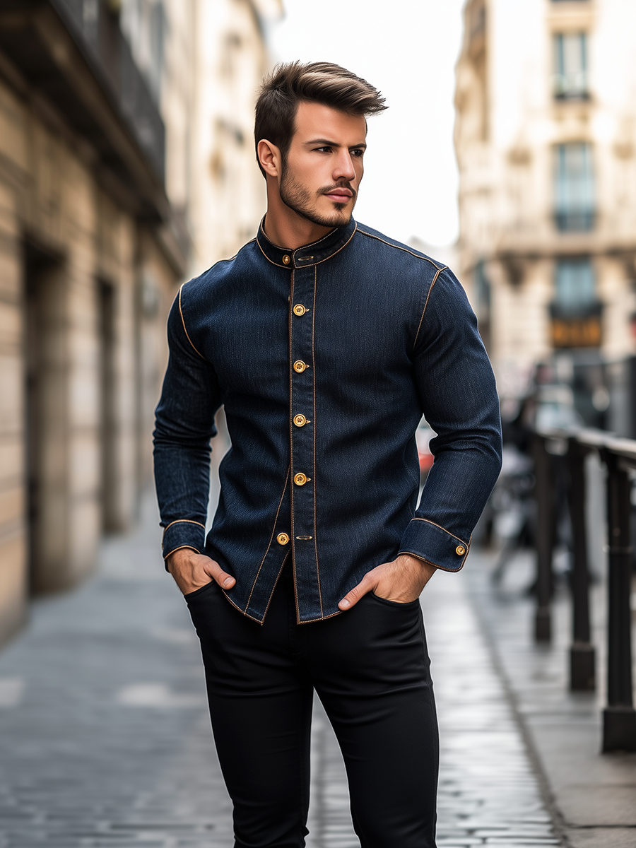 Stylish Stand Collar Denim Jacket 9904640721080