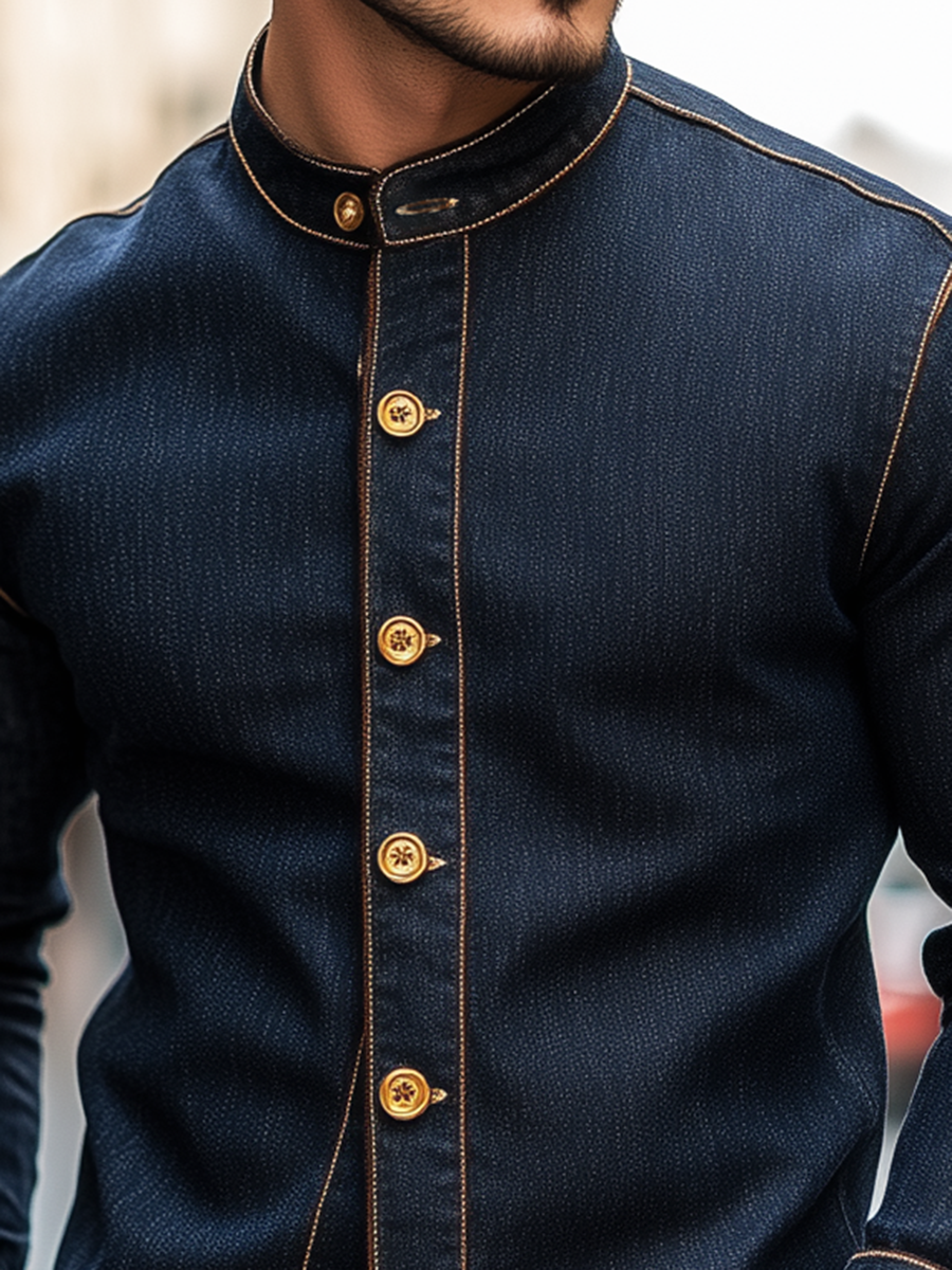 Stylish Stand Collar Denim Jacket 9904640721080