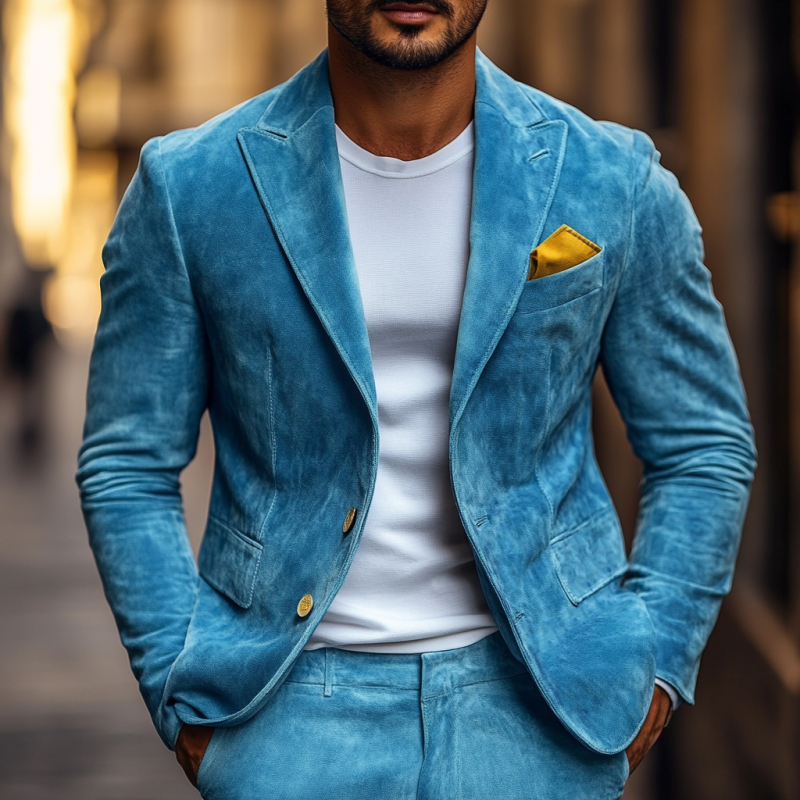 Men's Fashion Suede Single-Breasted Peak Collar Blazer 9893974573240