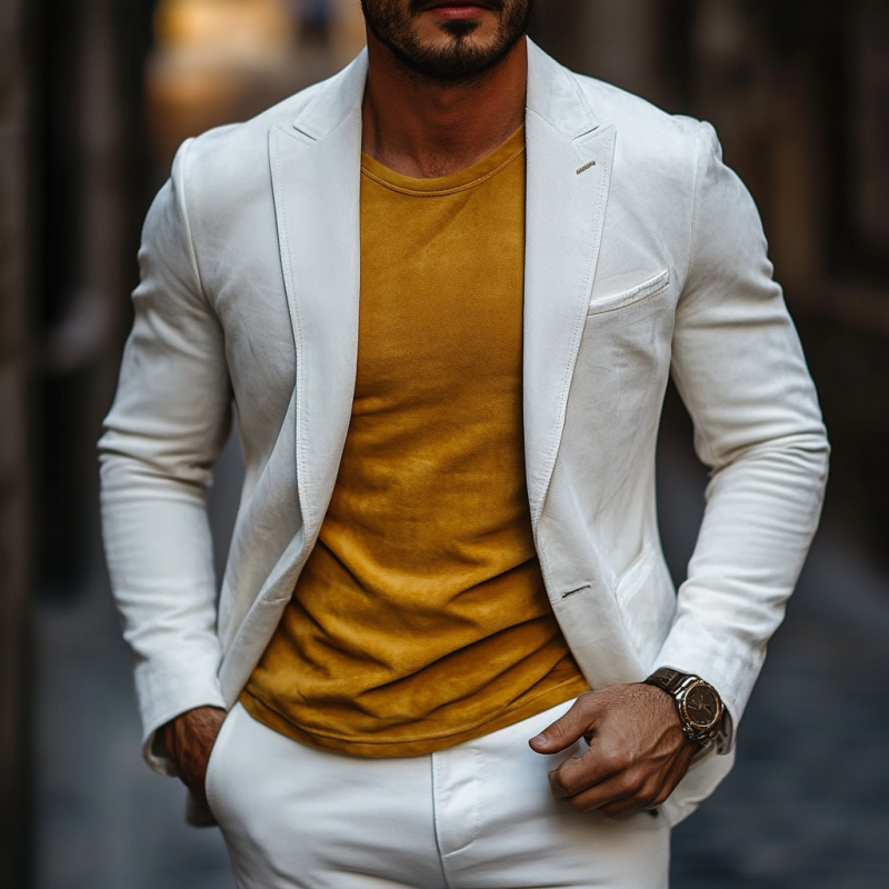 Men's Fashion Suede Single-Breasted Peak Collar Blazer 9892052369592