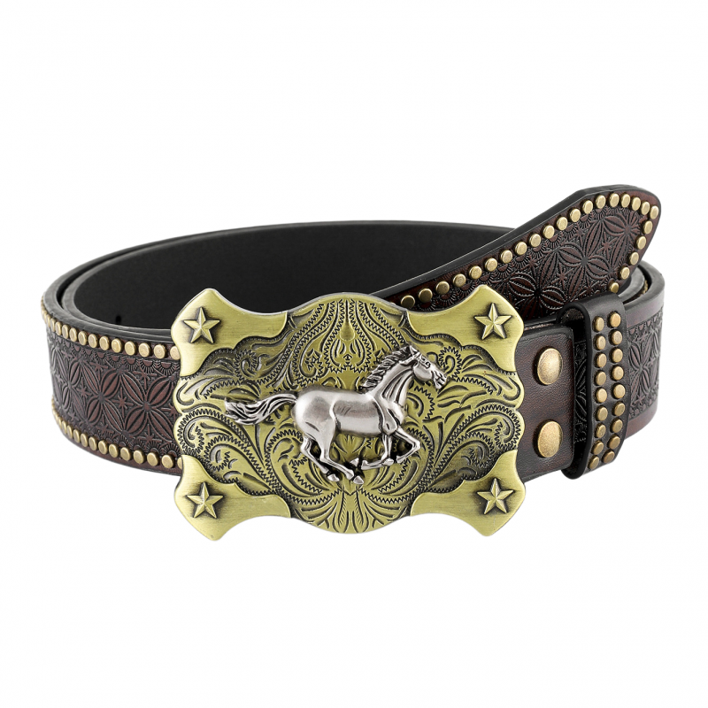 Men's Vintage Embossed Western Cowboy Leather Belt 9893976932536