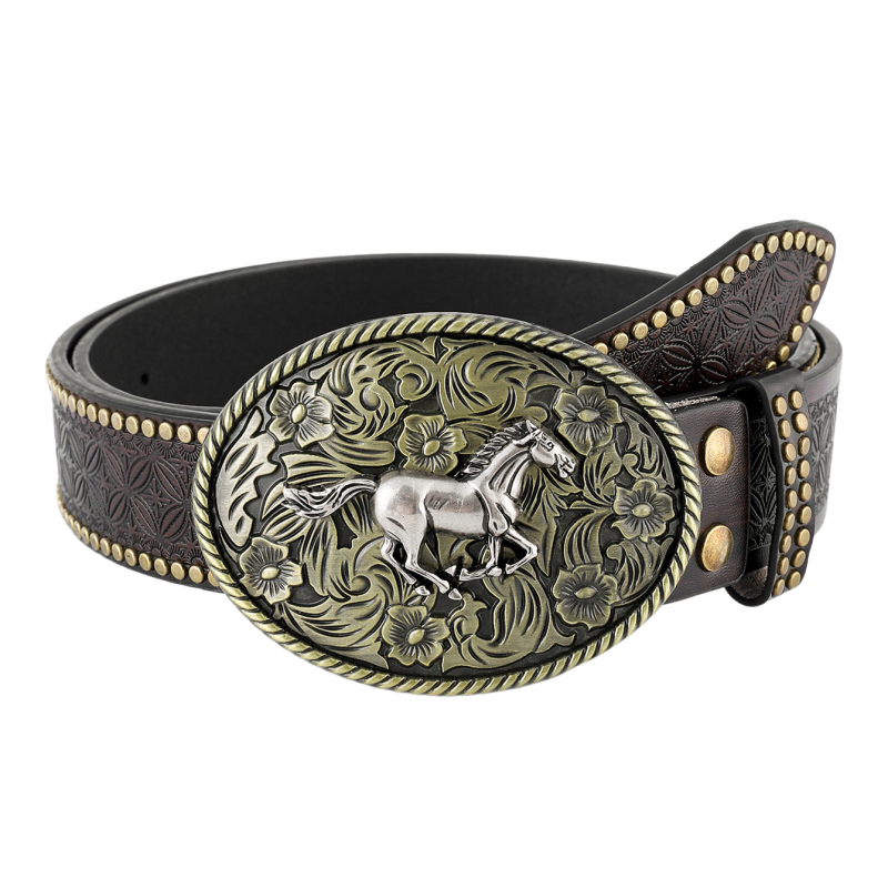 Men's Vintage Embossed Western Cowboy Leather Belt 9893976965304