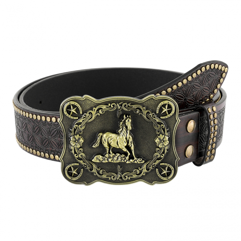 Men's Vintage Embossed Western Cowboy Leather Belt 9893976998072
