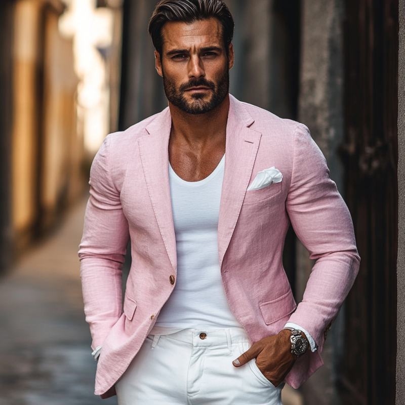 Men's Fashion Cotton and Linen Single Button Lapel Blazer 9894195560632