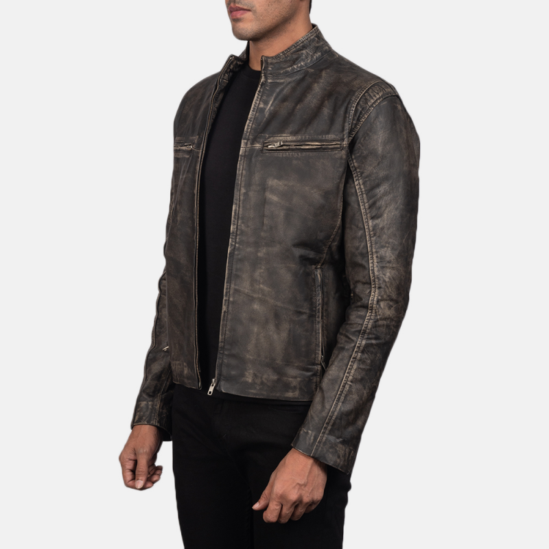 Men's Vintage Casual Zipper Stand Collar Leather Jacket 9899735744696