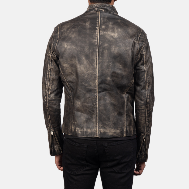 Men's Vintage Casual Zipper Stand Collar Leather Jacket 9899735744696