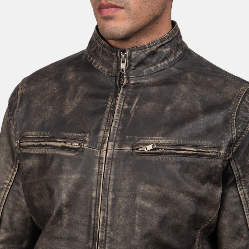 Men's Vintage Casual Zipper Stand Collar Leather Jacket 9899735744696