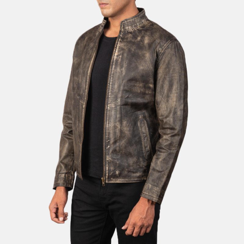 Men's Vintage Casual Zipper Stand Collar Leather Jacket 9899735613624