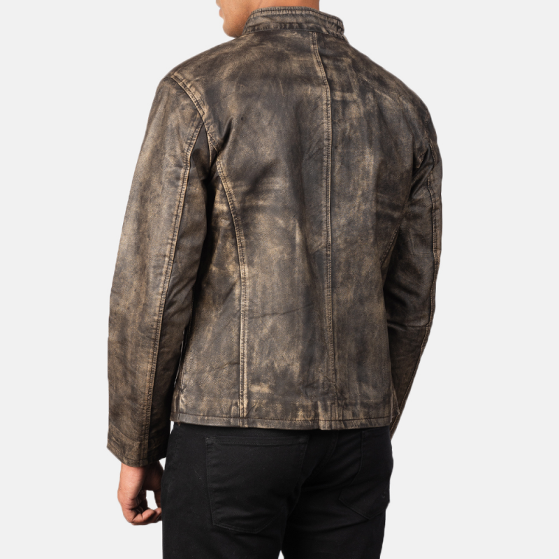 Men's Vintage Casual Zipper Stand Collar Leather Jacket 9899735613624