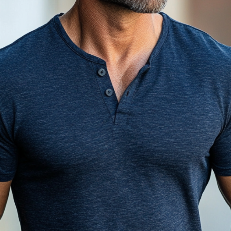 Men's Casual Cotton Henley Collar Slim Fit Short Sleeve T-Shirt 9903253946552