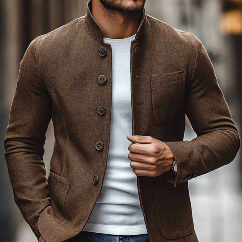 Men's Casual Linen Stand Collar Single Breasted Slim Fit Blazer 9907264258232