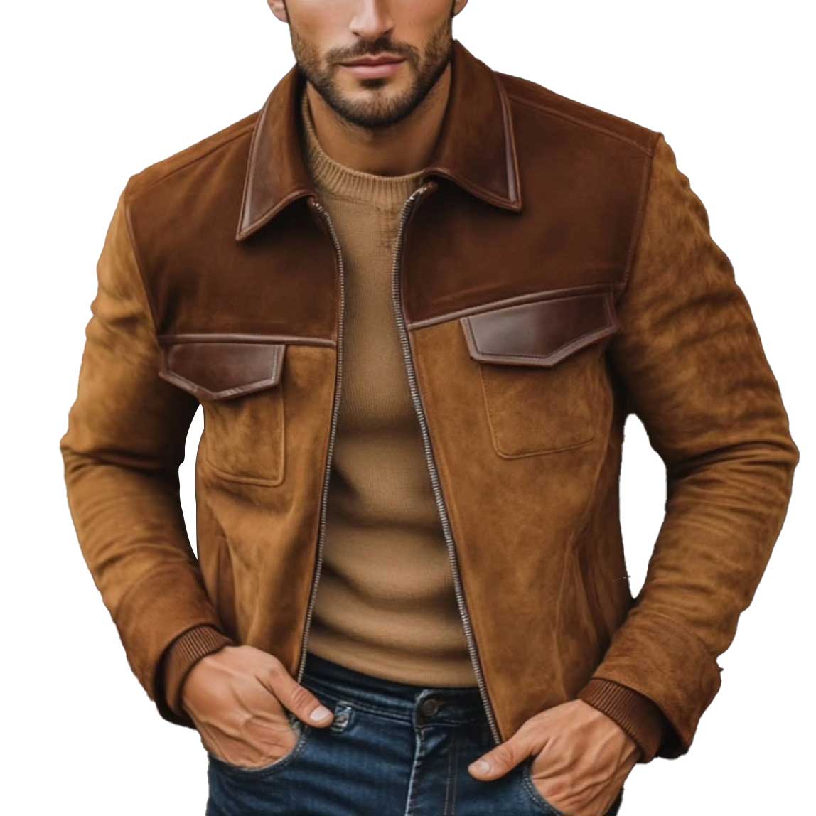 Men's Leather Patchwork Lapel 9878573711544