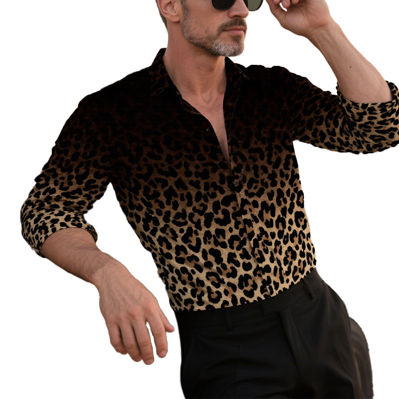 Men's Leopard Gradient Print Long Sleeve Shirt 9899737186488